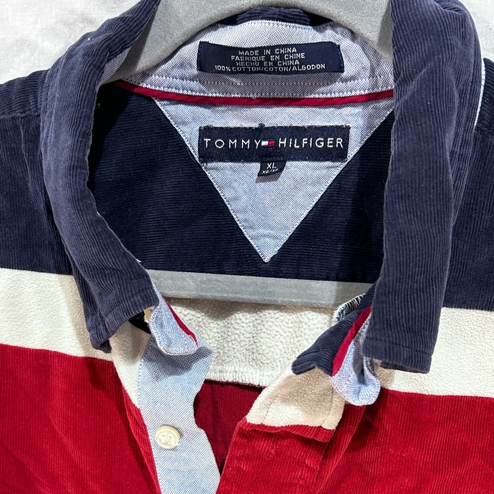 Vintage Tommy Hilfiger Corduroy Shirt Men’s Long Sleeve Y2K Red White Blue XL - Picture 2 of 13